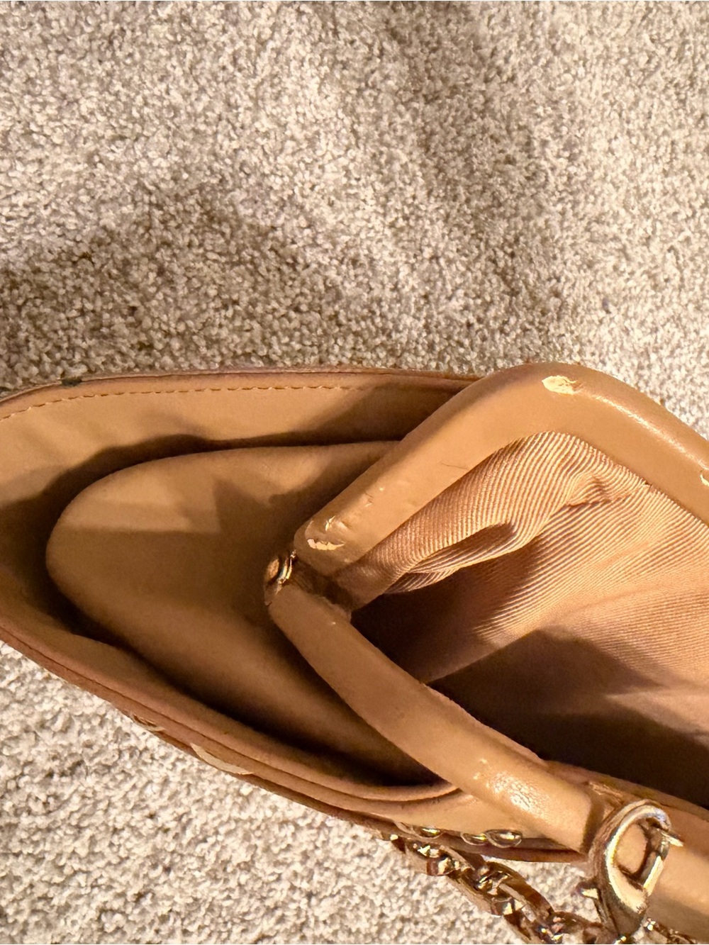 White House Black Market Tan Leather Clutch with Gold Stud Details - Picture 3 of 3